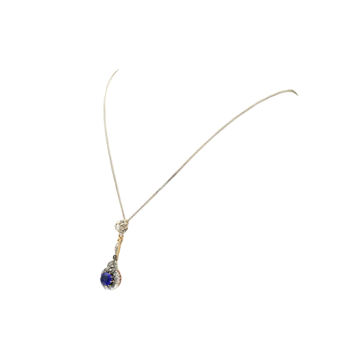 Collier Pendentif en or jaune, argent, saphir et diamants