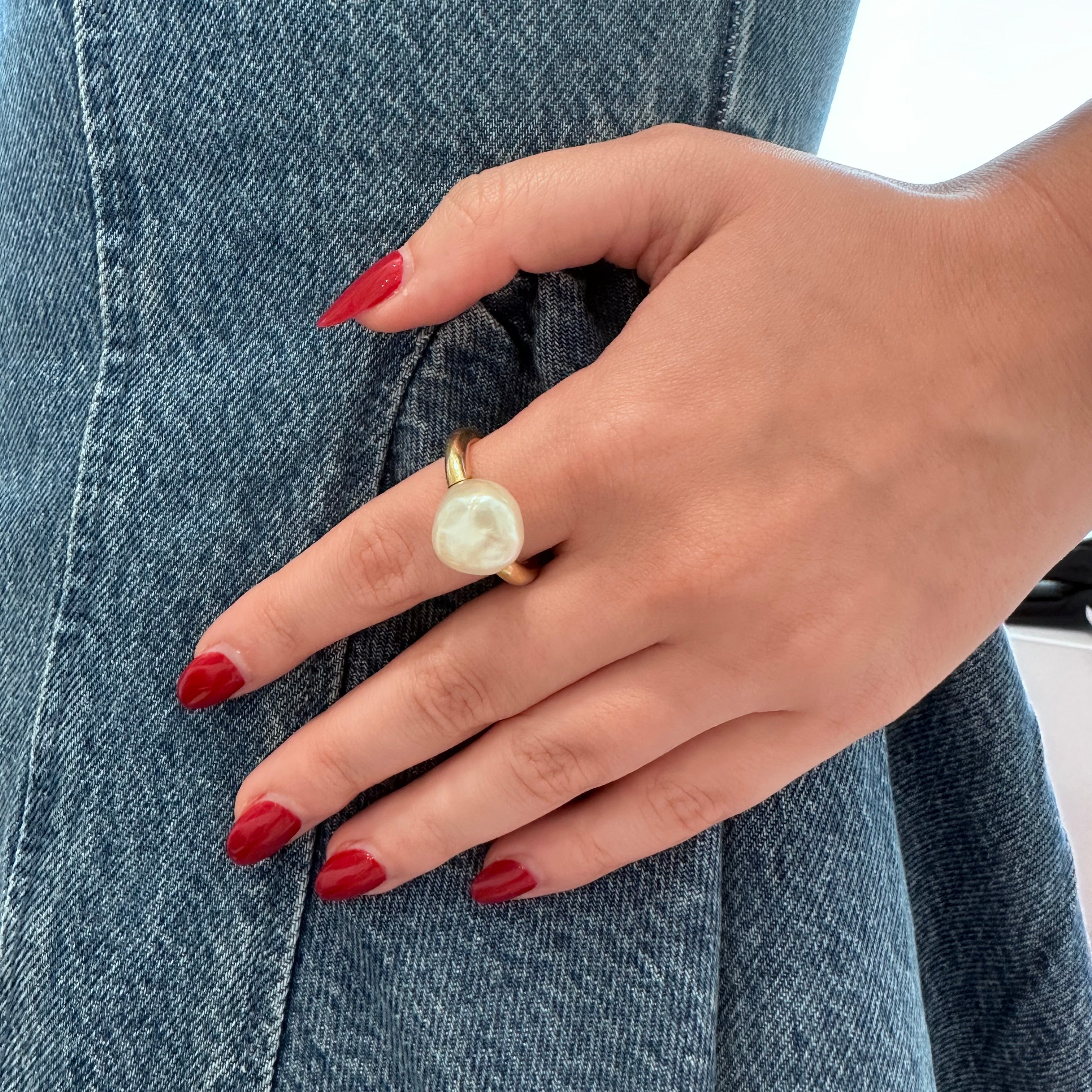 Bague Solitaire en or jaune et perle