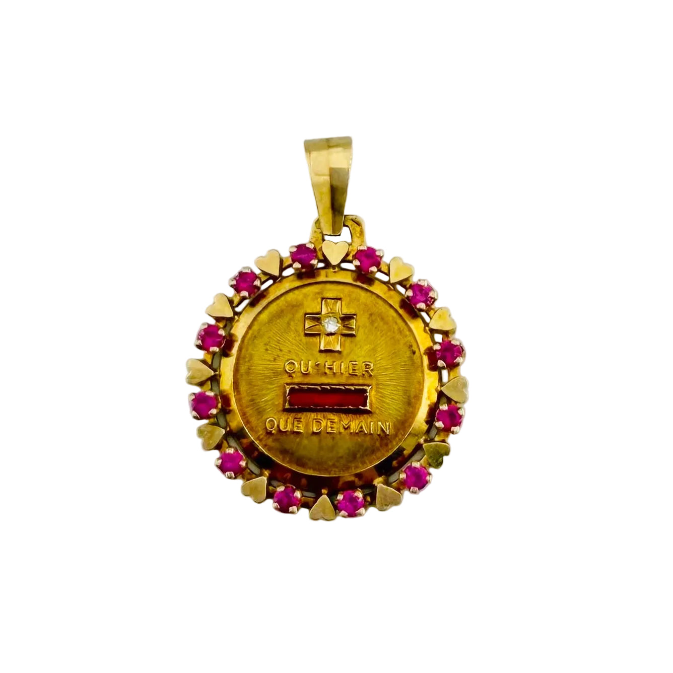 Médaille AUGIS en or jaune, rubis et diamants