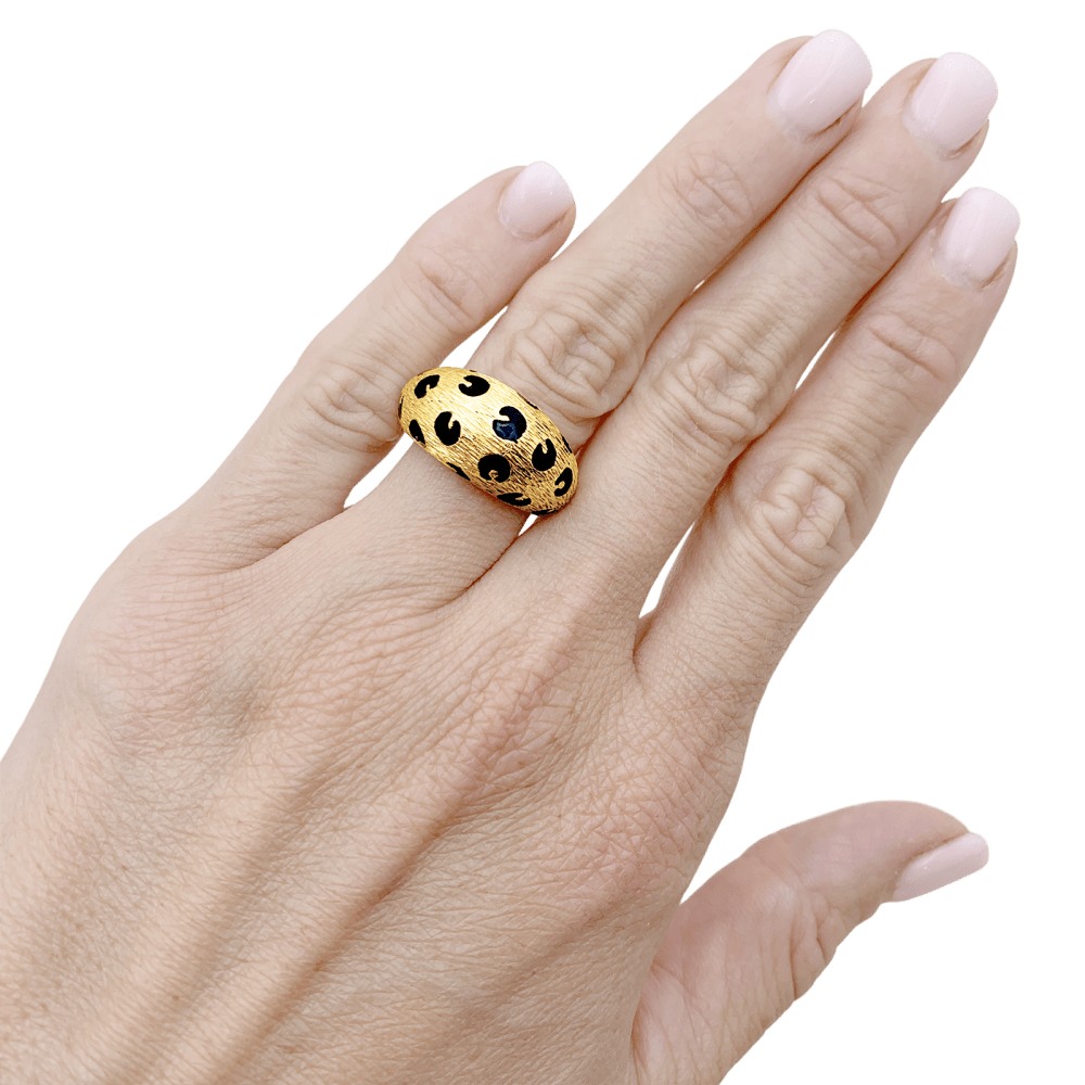 Bague Fred Paris, "Léopard", or jaune, émail noir.