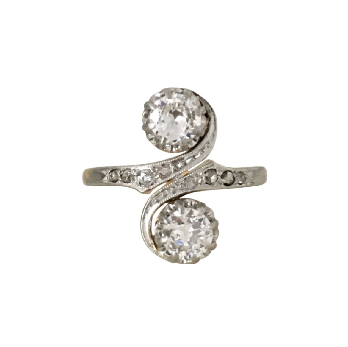 Bague Toi & Moi en or jaune, platine et diamants