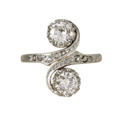 Bague Toi & Moi en or jaune, platine et diamants