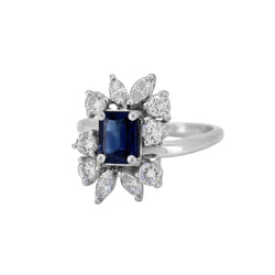 Bague Marguerite en or blanc, saphir et diamants