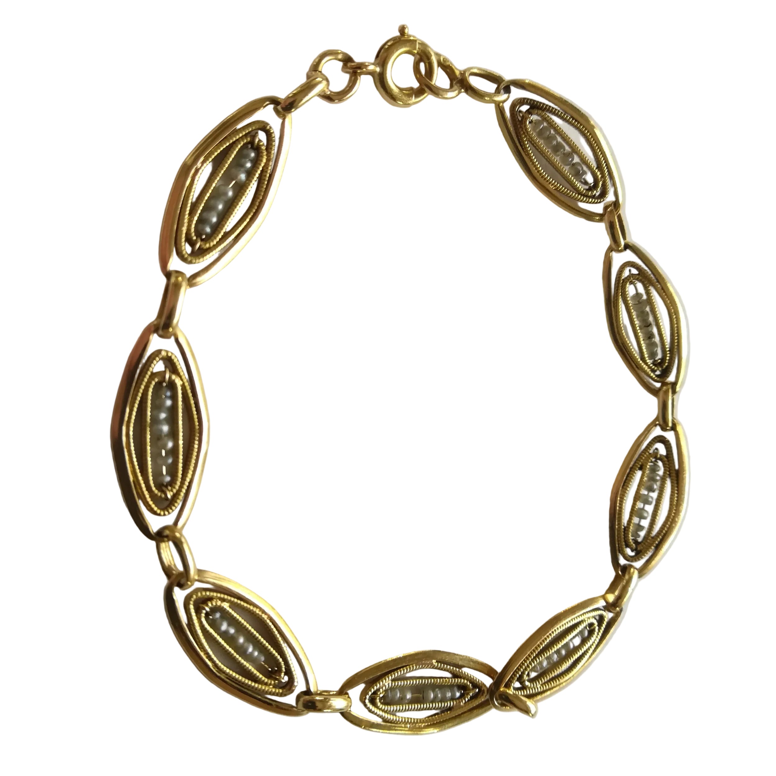 Bracelet Maille en or jaune et perles