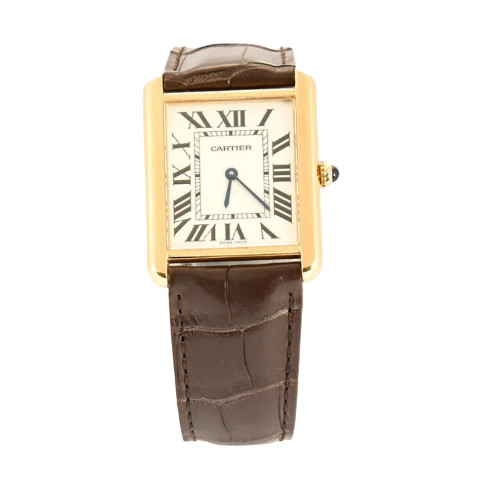 Montre CARTIER Tank Solo en or jaune, cuir et quartz