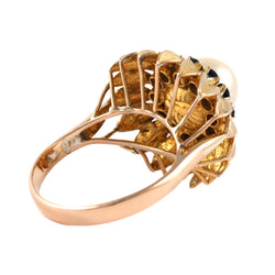 Bague Dôme en or jaune, perle et saphirs