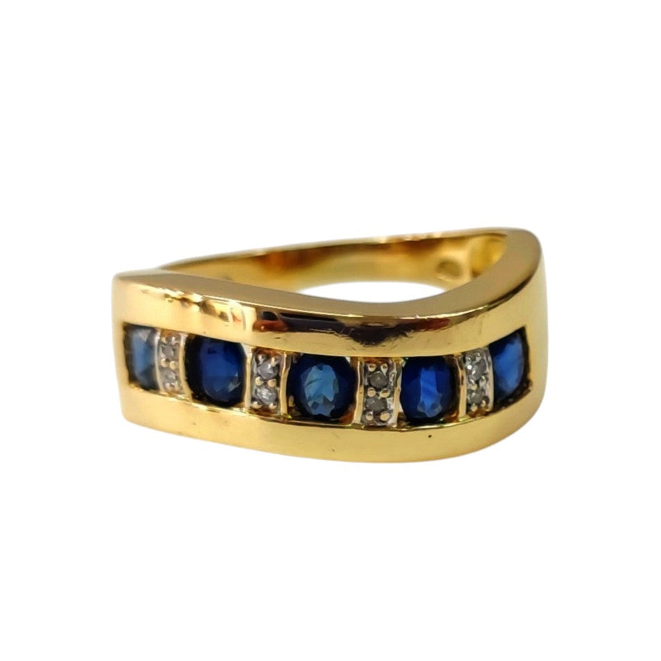 Bague Bandeau en or jaune, saphirs et diamants
