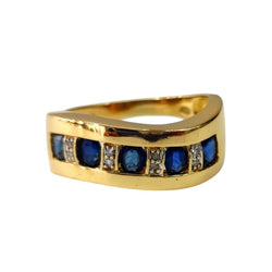 Bague Bandeau en or jaune, saphirs et diamants