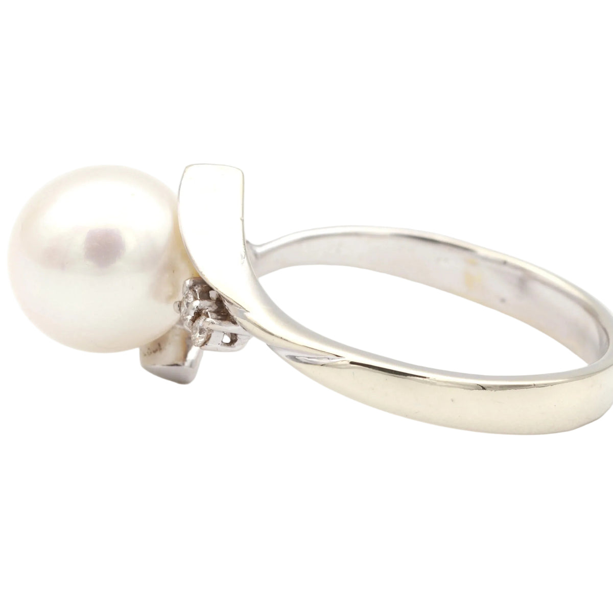Bague Solitaire en or blanc, perle et diamants