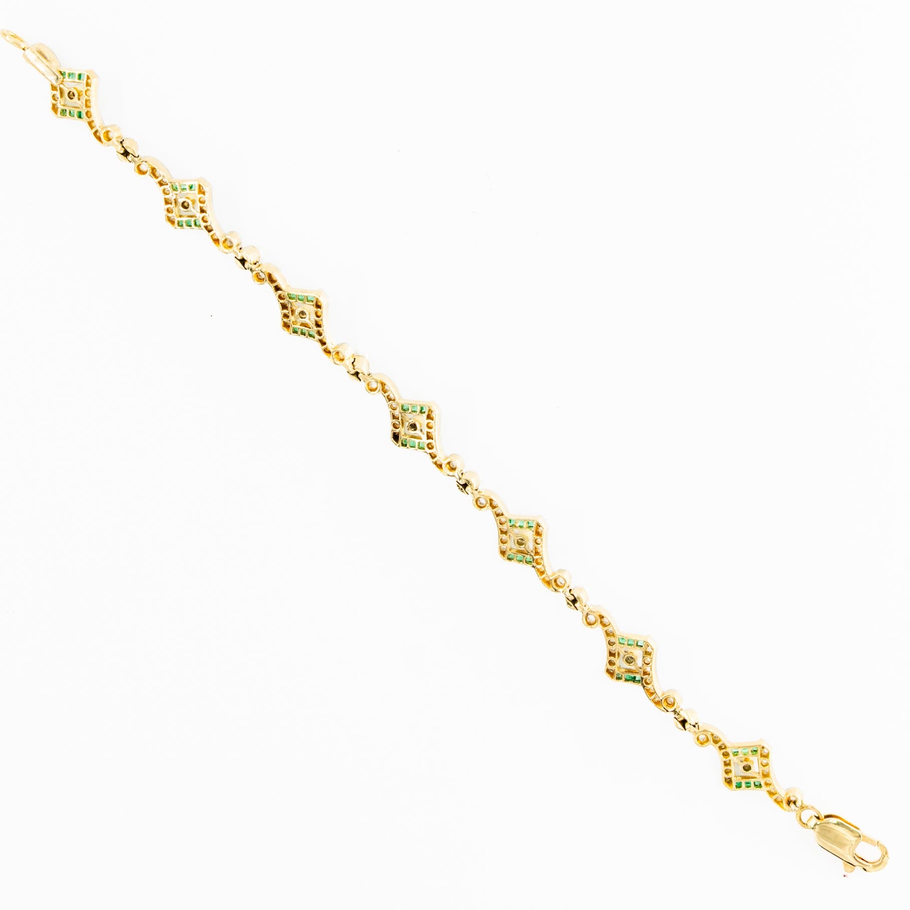 Bracelet Art Deco en or jaune, platine, perles, émeraudes et diamants