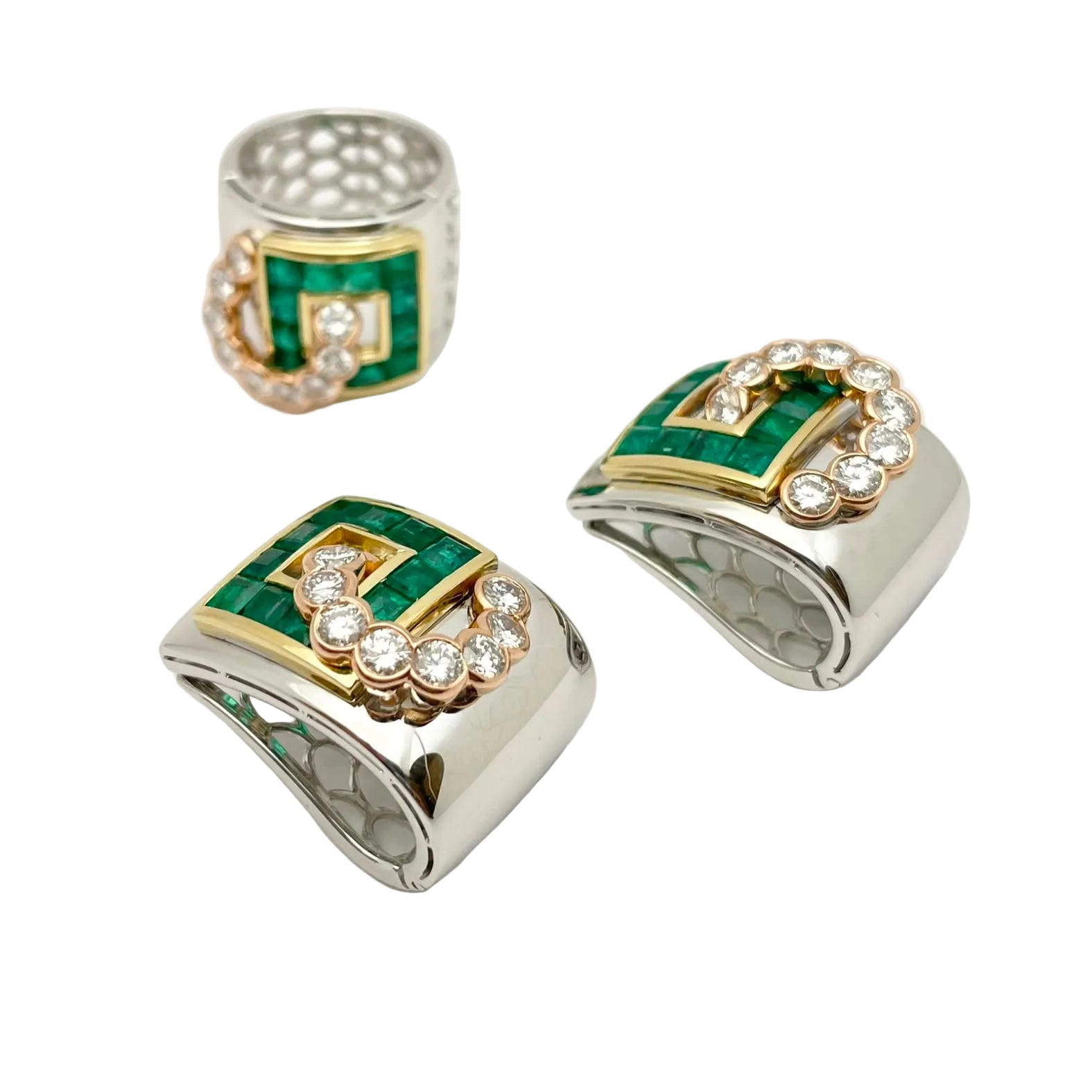 Parure LUCIANO SOMENZI en or blanc, or jaune, or rose, émeraudes et diamants