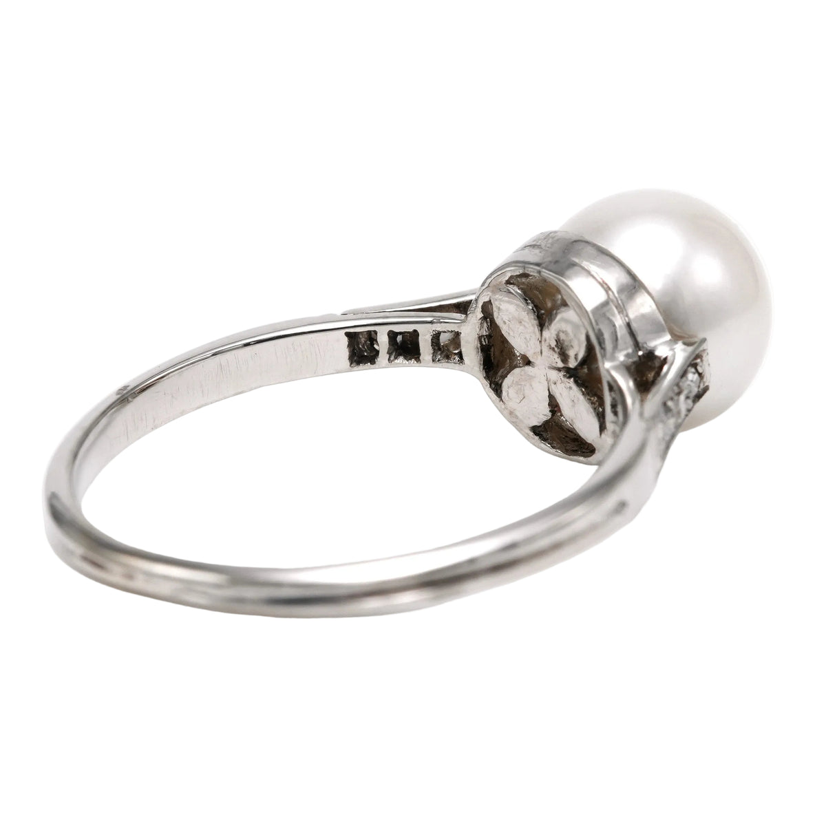 Bague Solitaire en or blanc, perle et diamants