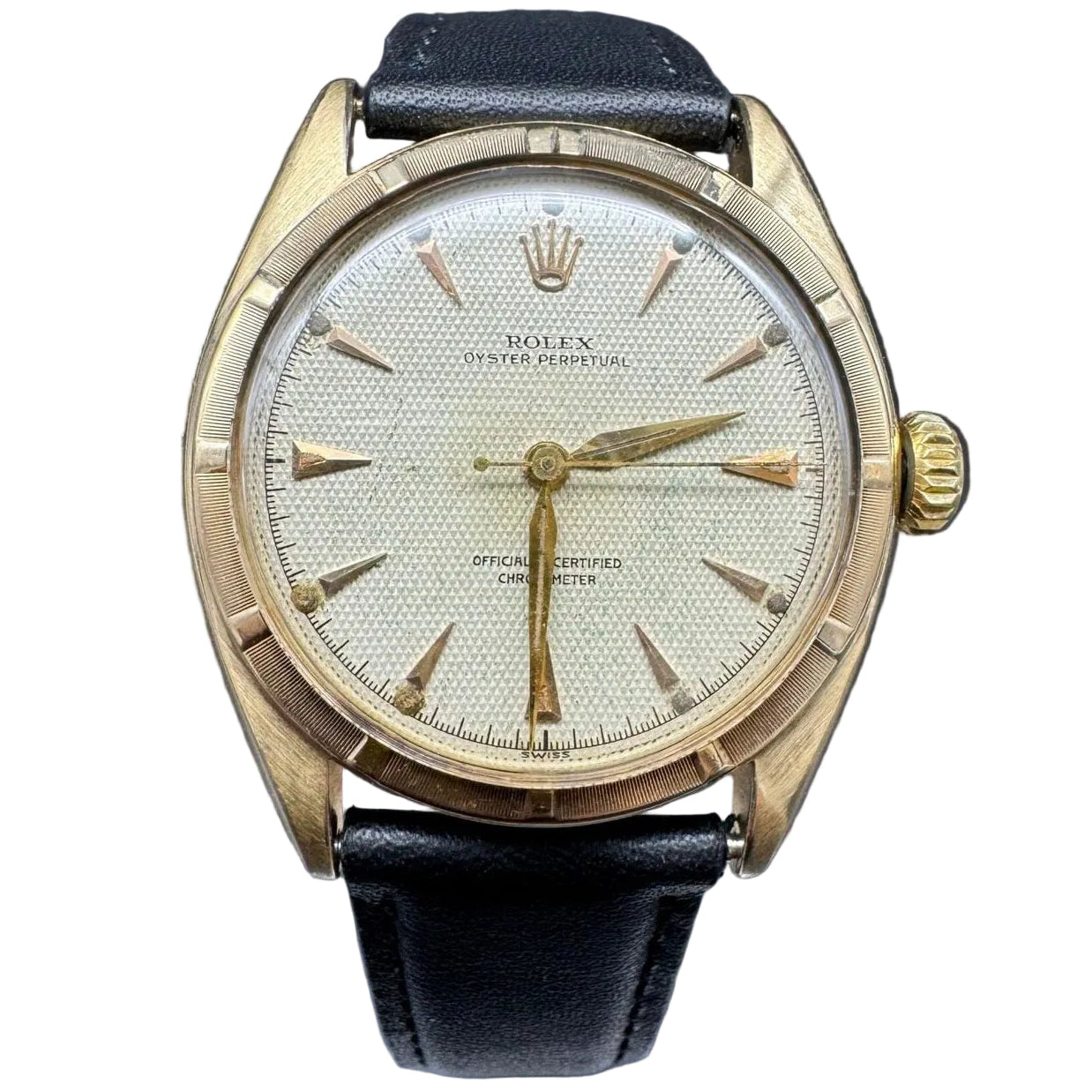 Montre ROLEX "Oyster Perpetual 34" en or jaune et cuir