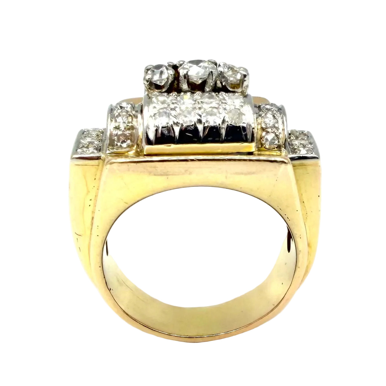 Bague Tank en or jaune, platine et diamants