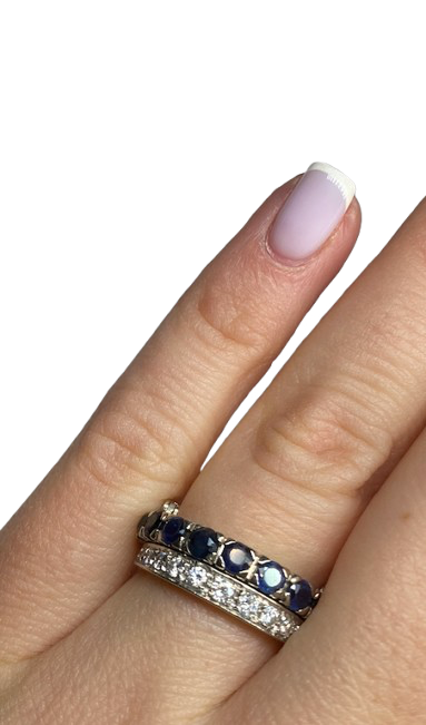 BAGUE AMOVIBLE OR 18K DIAMANTS RUBIS SAPHIRS (T.51)