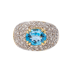Bague Dôme Or jaune Topaze bleu