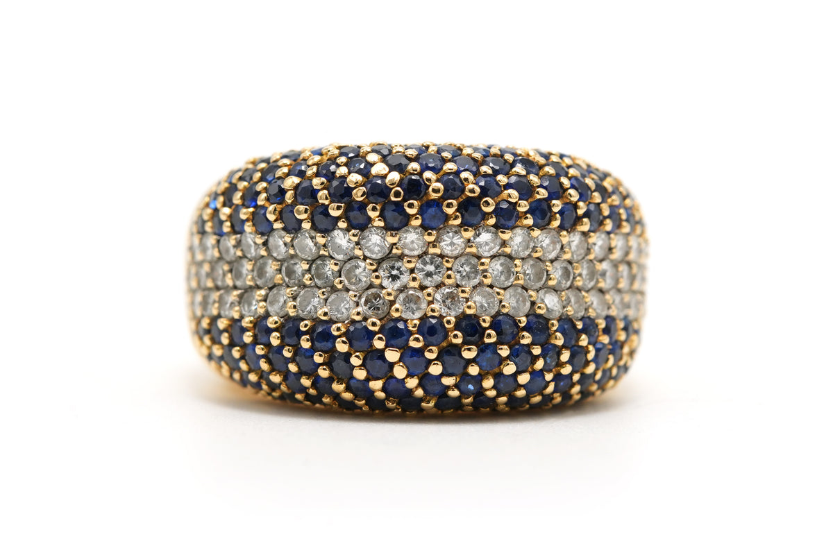 Bague Dôme en or jaune, saphirs et diamants