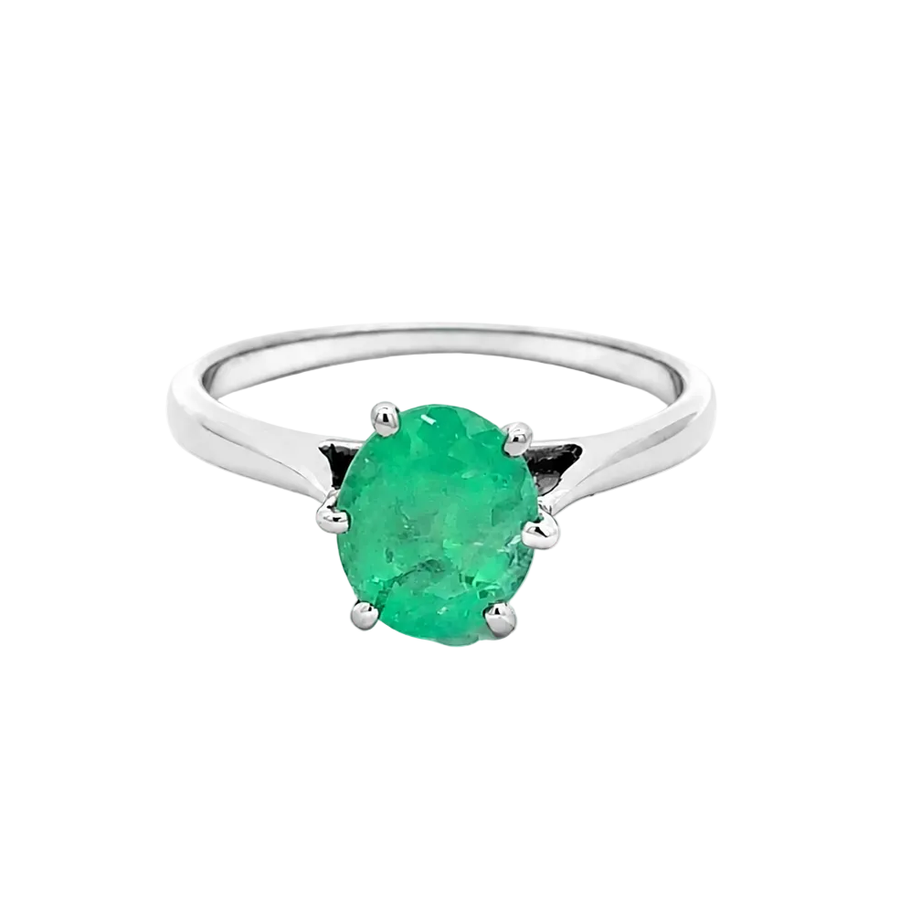 Bague Solitaire en or blanc et émeraude