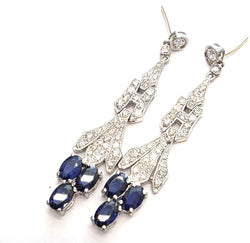 Boucles d'oreilles Pendantes en platine, saphirs et diamants