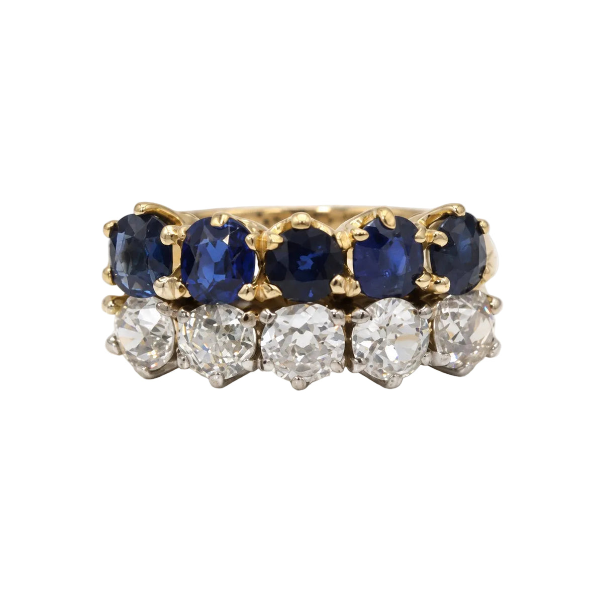 Bague Alliance en or blanc, or jaune, saphirs et diamants