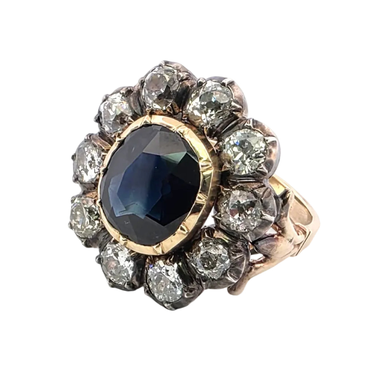 Bague Marguerite en or jaune, argent, saphir et diamants