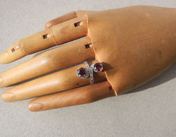 Bague Toi et Moi tourbillons XIXe Grenats Diamants Platine
