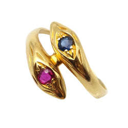 Bague Toi & Moi WEMPE en or jaune, saphir et rubis
