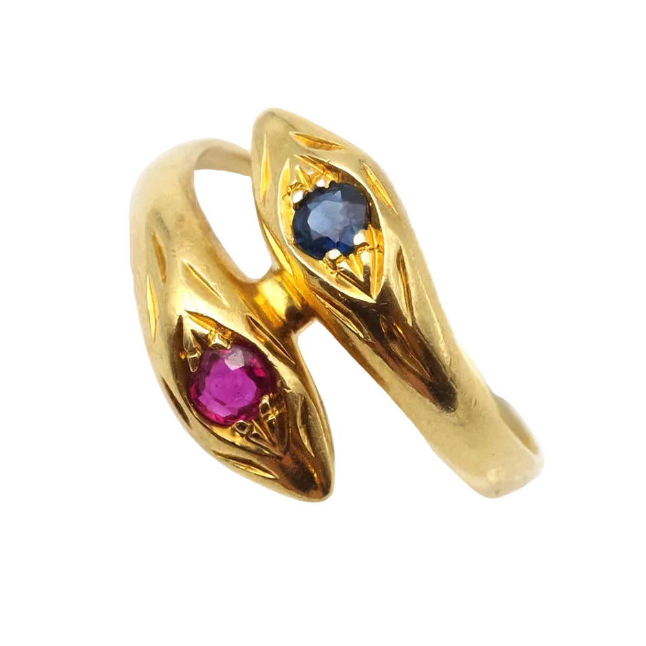 Bague Toi & Moi WEMPE en or jaune, saphir et rubis
