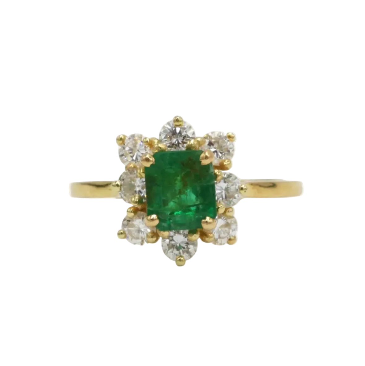 Bague Marguerite en or jaune, émeraude et diamants