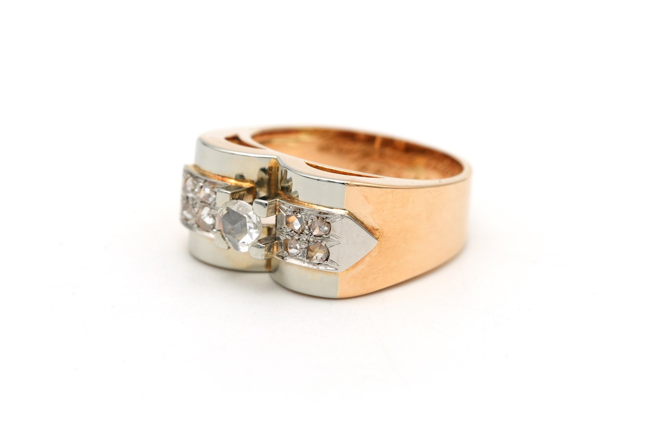 Bague Tank en or blanc, or jaune et diamants