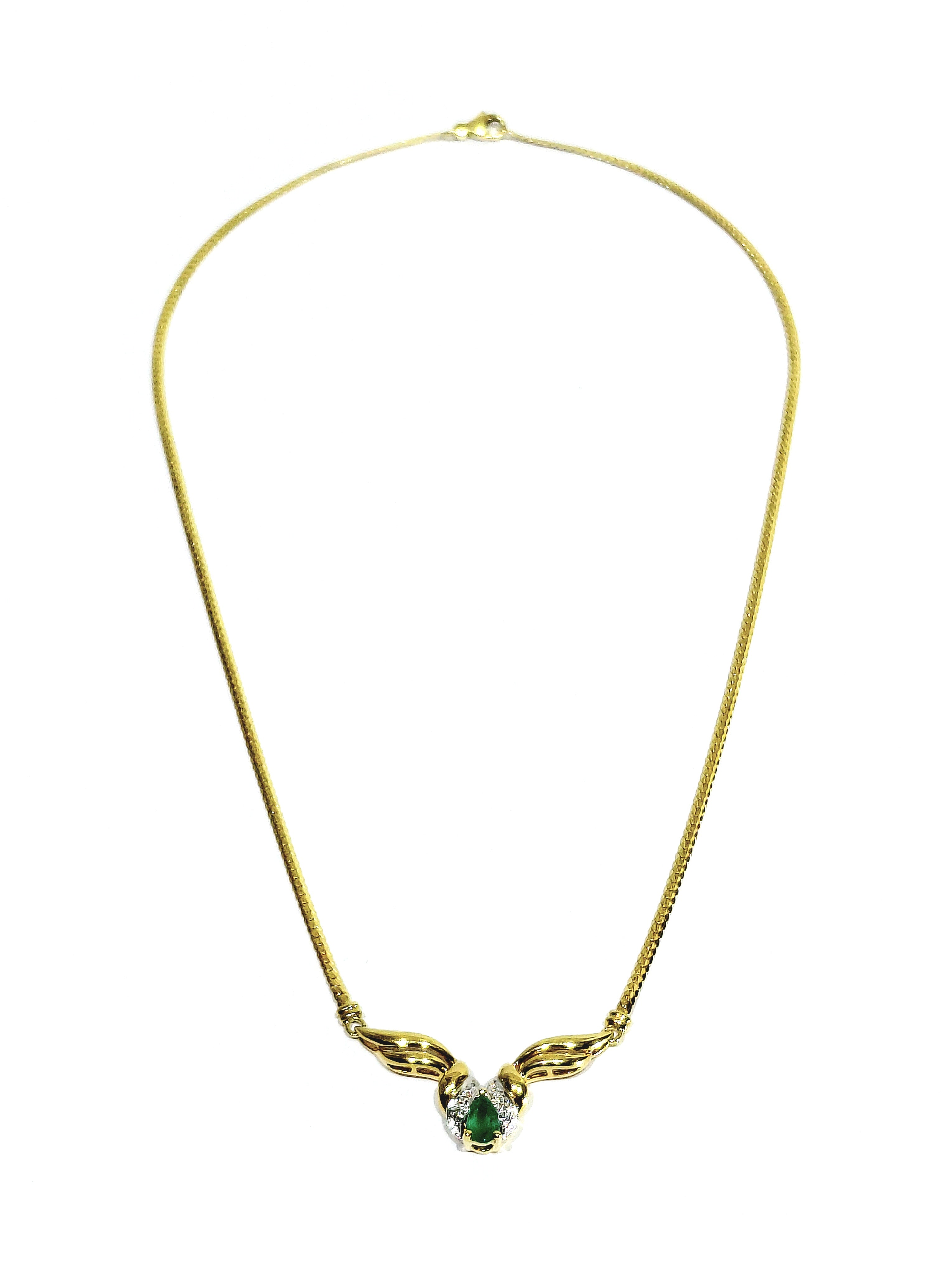 Collier En Or Jaune, Emeraude Et Diamants