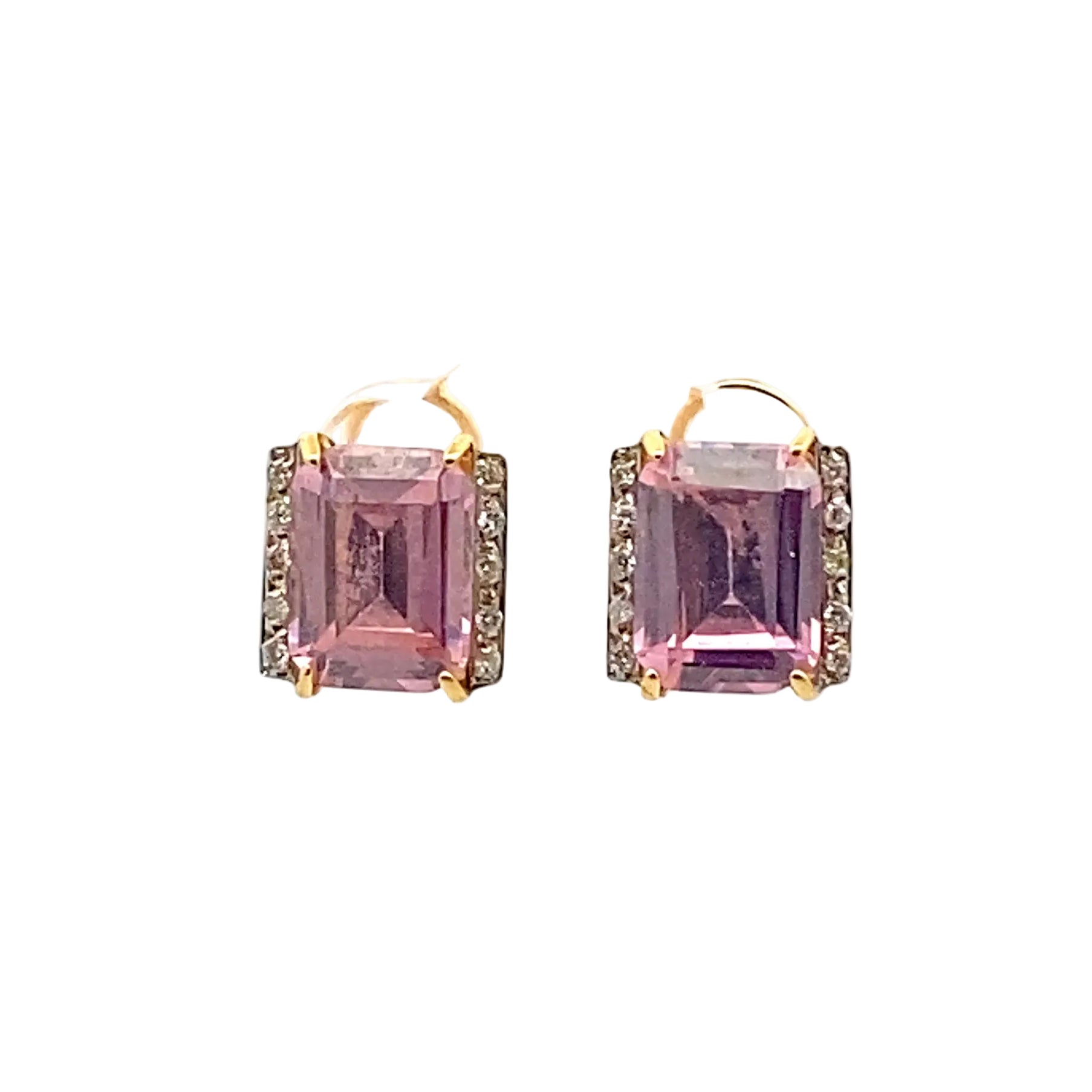 Boucles d'oreilles Clips en or jaune, pierre rose et diamants