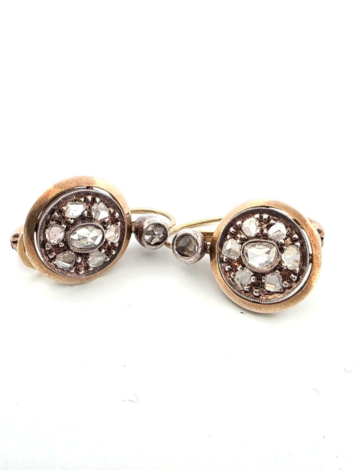 Boucles d'oreilles Pendantes en or jaune, argent et diamants