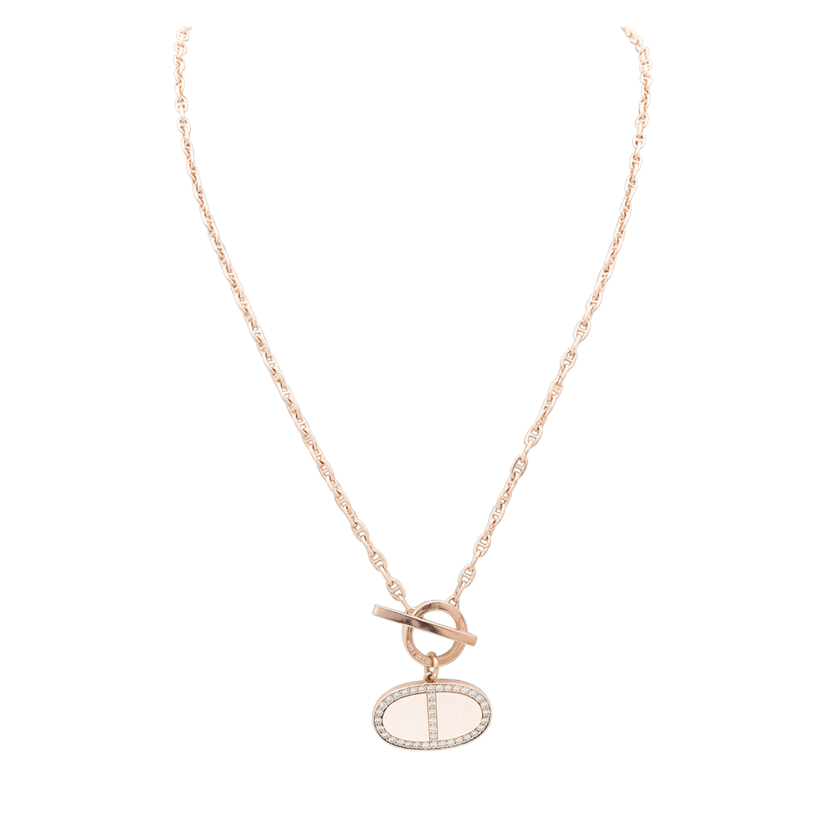 Collier Pendentif HERMÈS "Chaîne d'ancre contour" en or rose et diamants