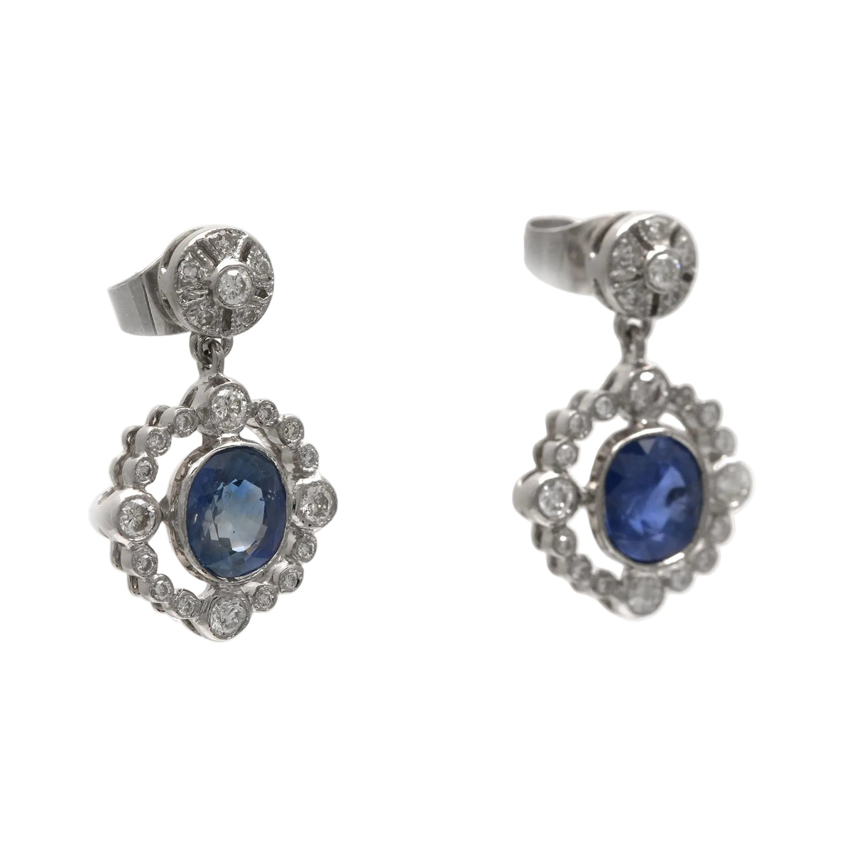 Boucles d'oreilles Puces en or blanc, saphirs et diamants