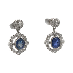 Boucles d'oreilles Puces en or blanc, saphirs et diamants