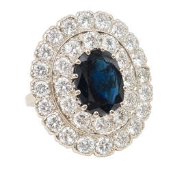 Bague Pompadour en or blanc, or jaune, saphir et diamants