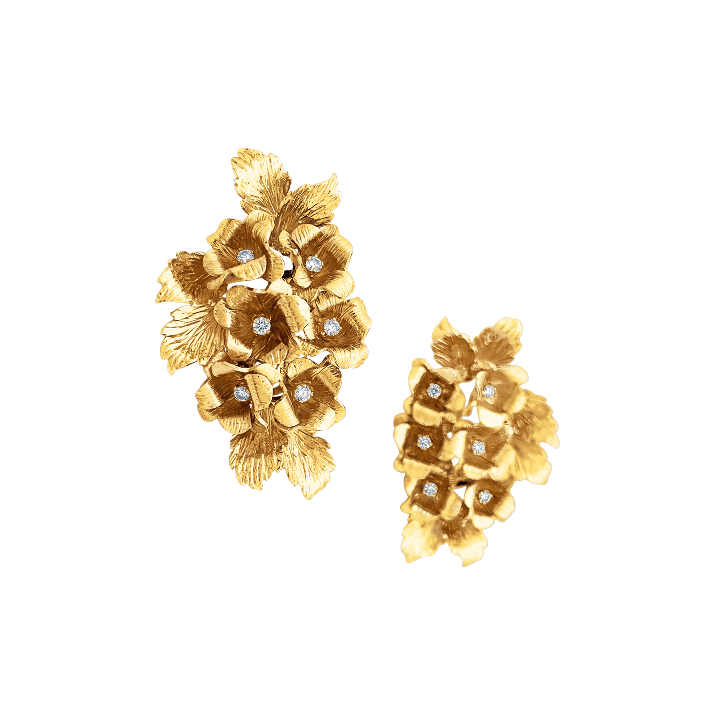 Boucles d'oreilles "Fleurs", or jaune et diamants.