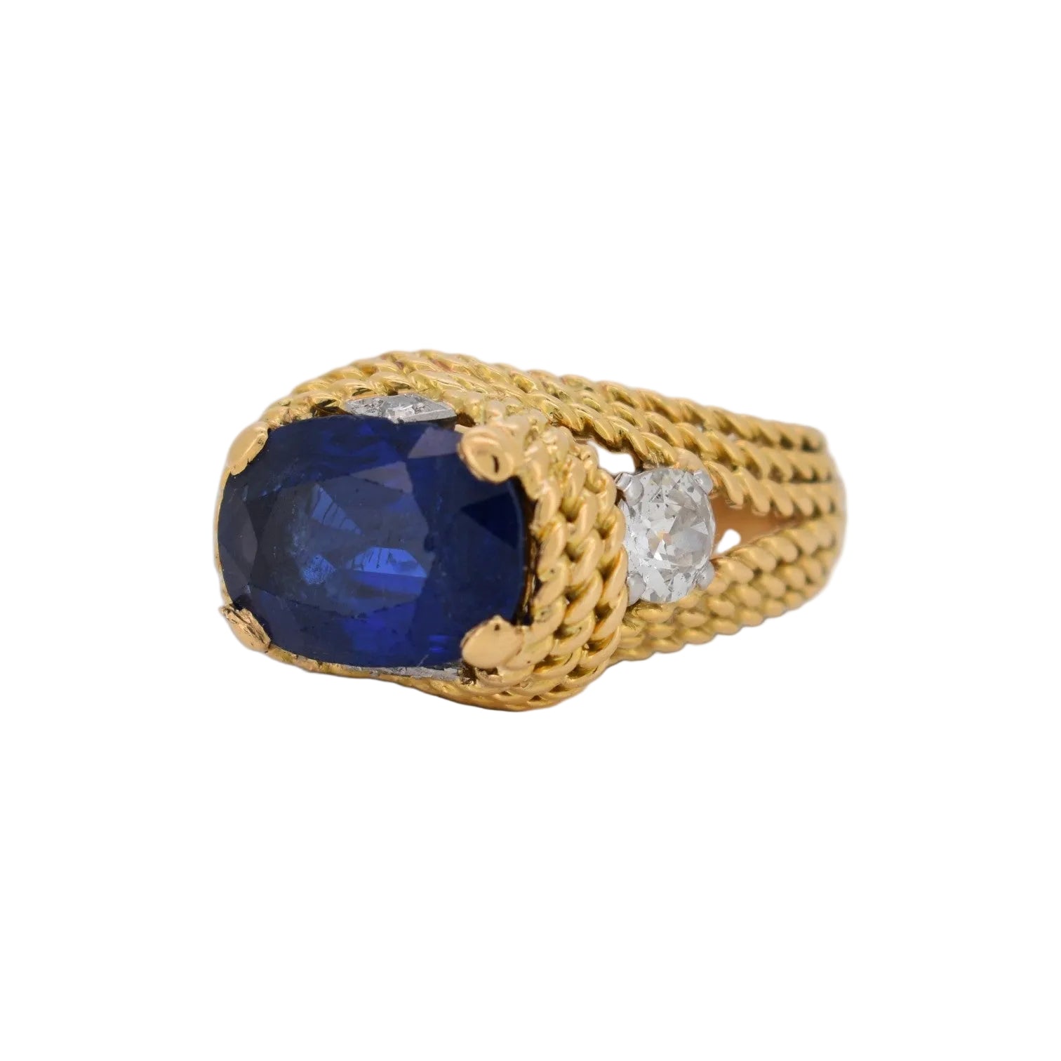 Bague Cocktail en or jaune, saphir et diamants
