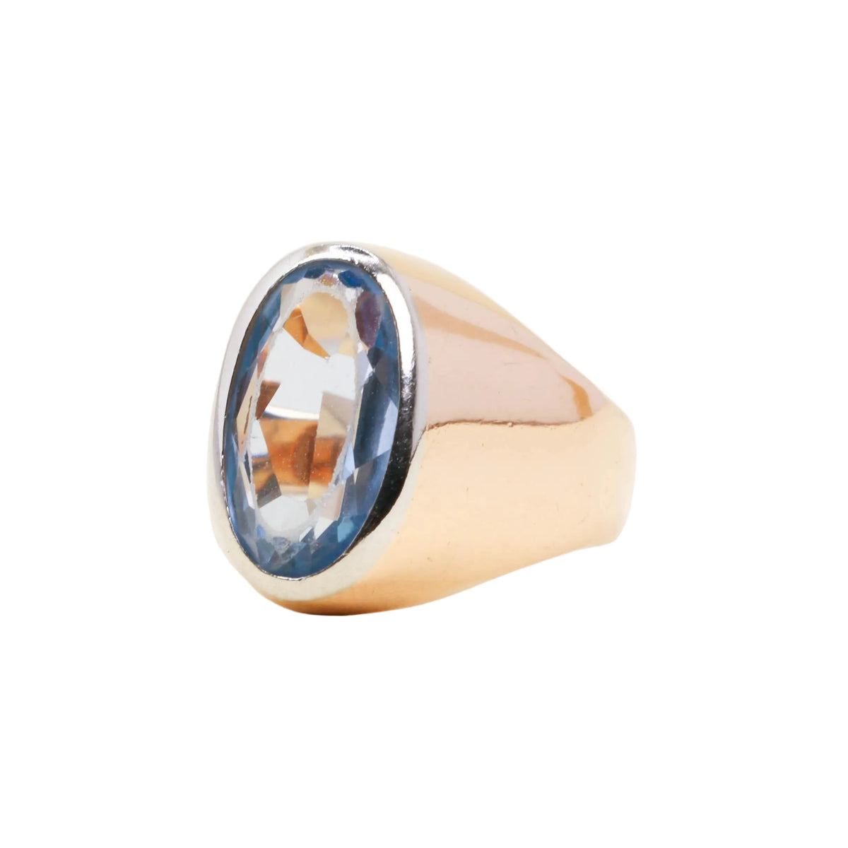 Bague Chevalière en or rose et aigue-marine