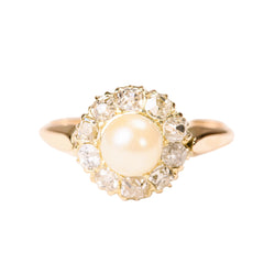Bague Marguerite en or rose, perle et diamants