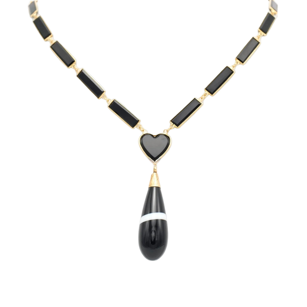 Collier Pendentif en or jaune, onyx et agates