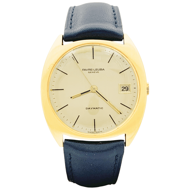 Montre Favre Leuba, or jaune, cuir.