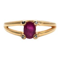 Bague Solitaire en or jaune, rubis et diamants