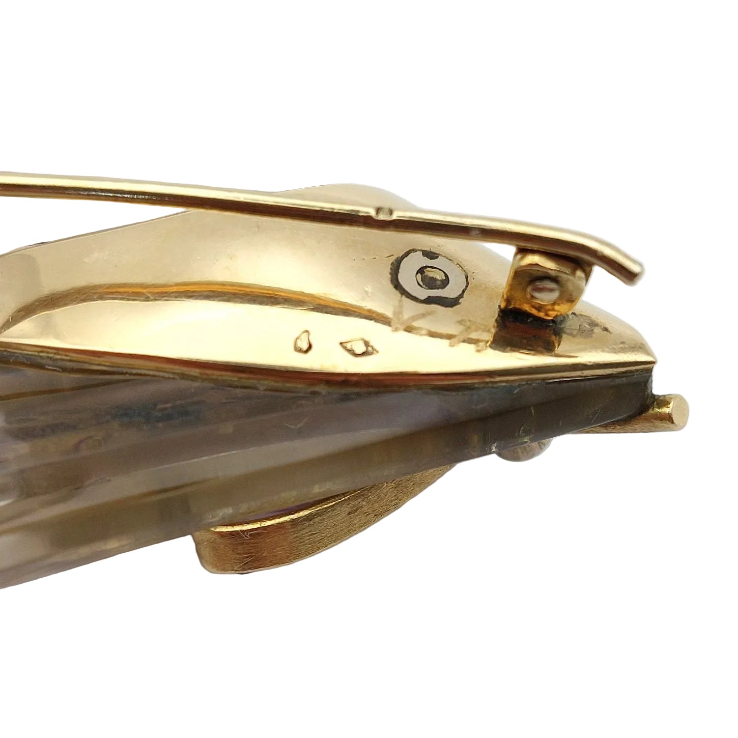 Broche Épingle en or blanc, or jaune, cristal de roche, émeraudes, saphirs, aigues-marines, citrines, améthystes et tourmalines