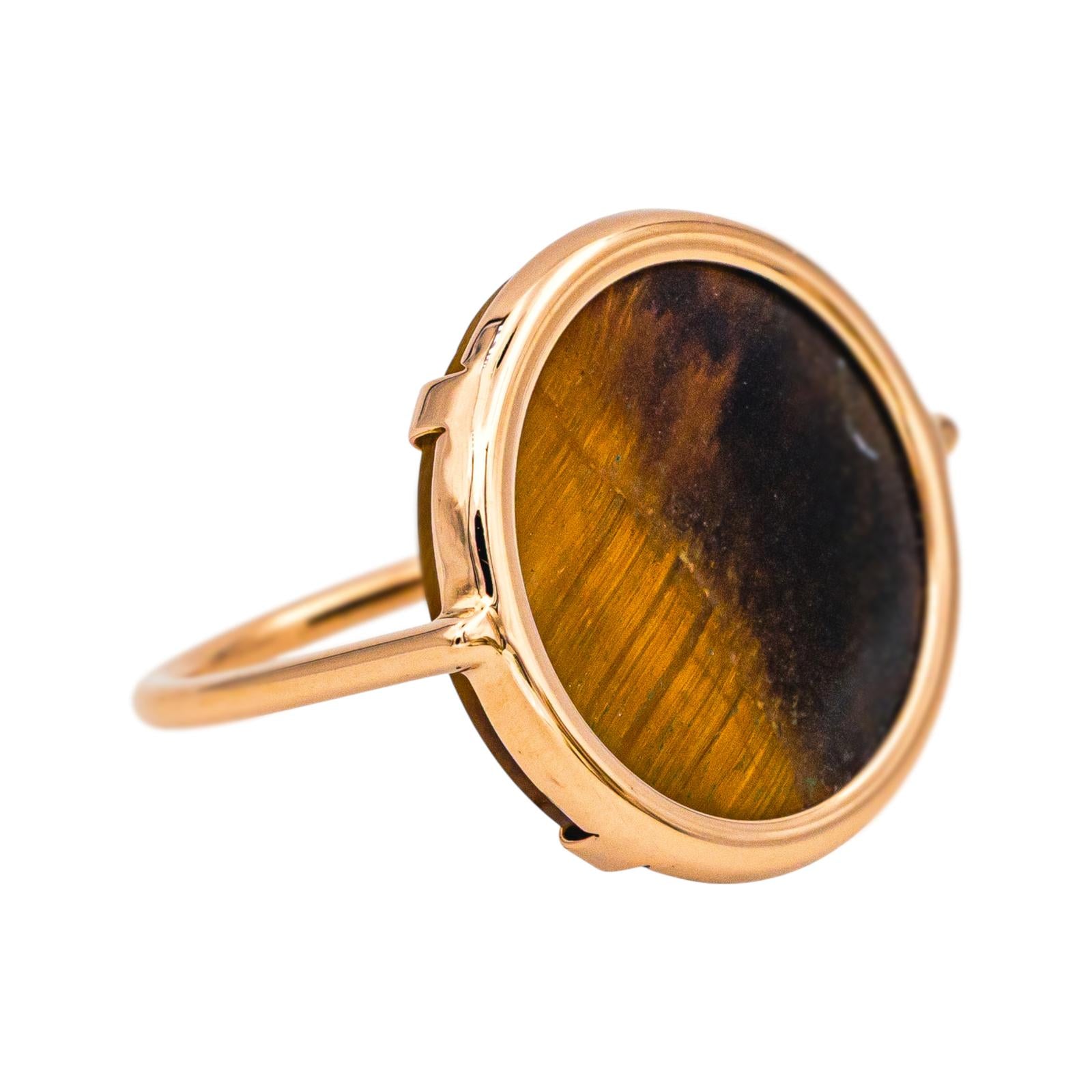 Ginette NY Bague Ever Tiger Eye Disc Ring Or rose Œil de tigre