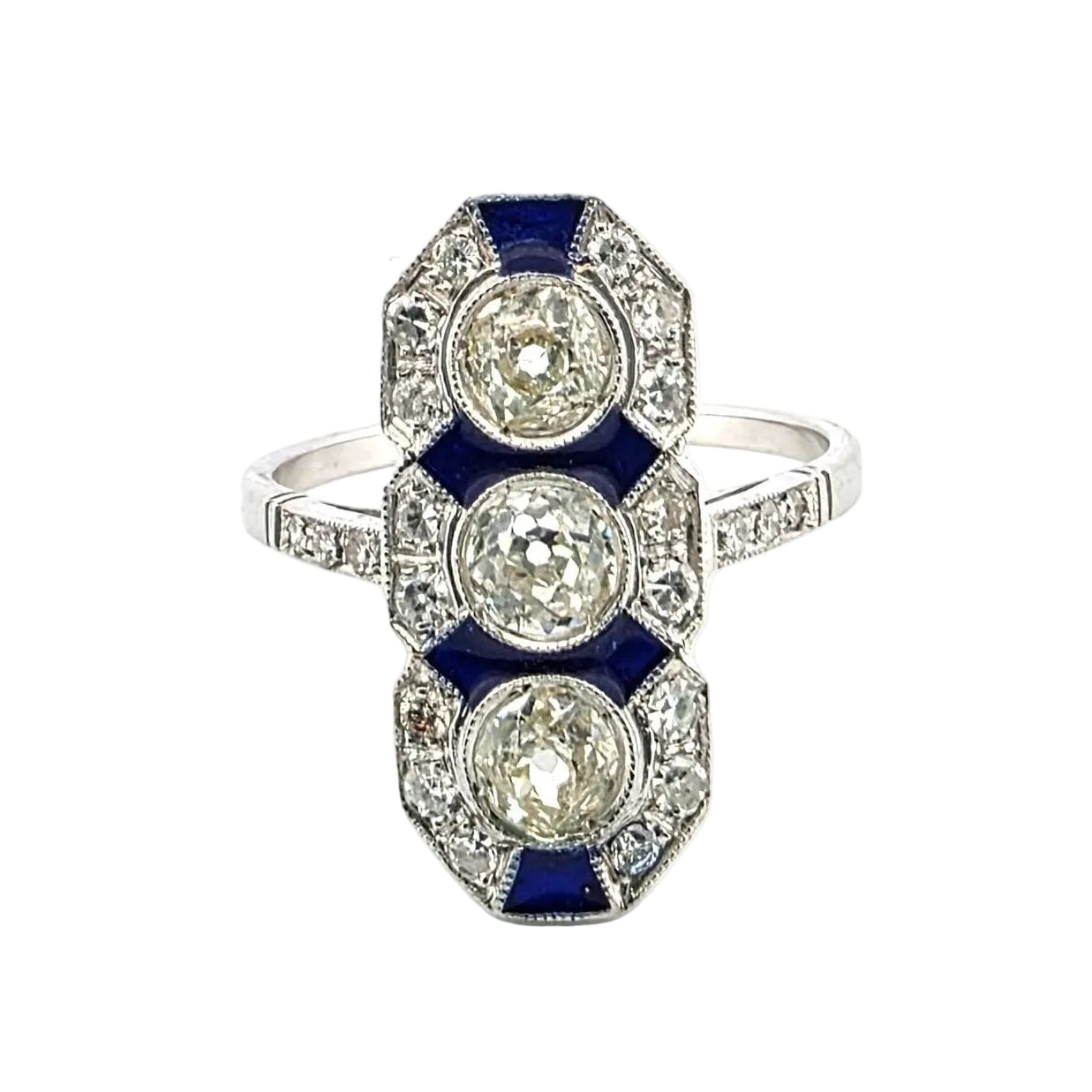 Bague Trilogie en or blanc, émail et diamants