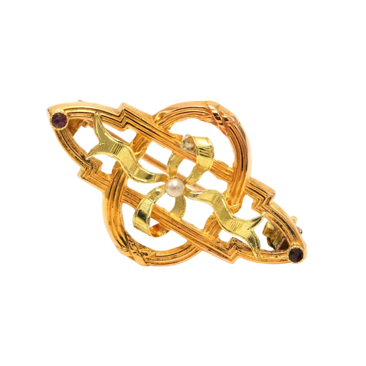 Broche Épingle en or jaune, perle et rubis
