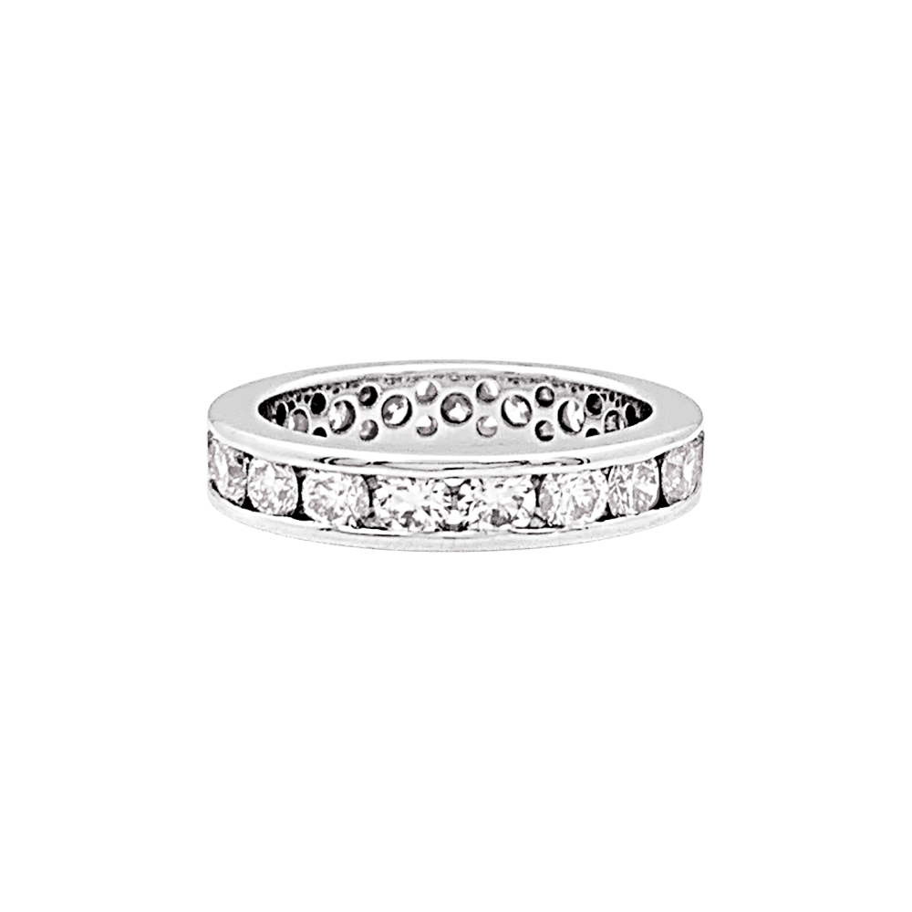 Bague alliance tour complet diamants, or blanc.
