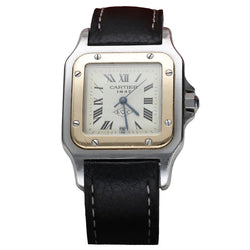Montre CARTIER "Santos" en or jaune, acier et cuir